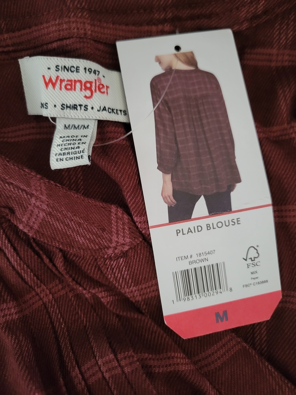 Wrangler Mauve Plaid Peasant Blouse - Picture 4 of 4
